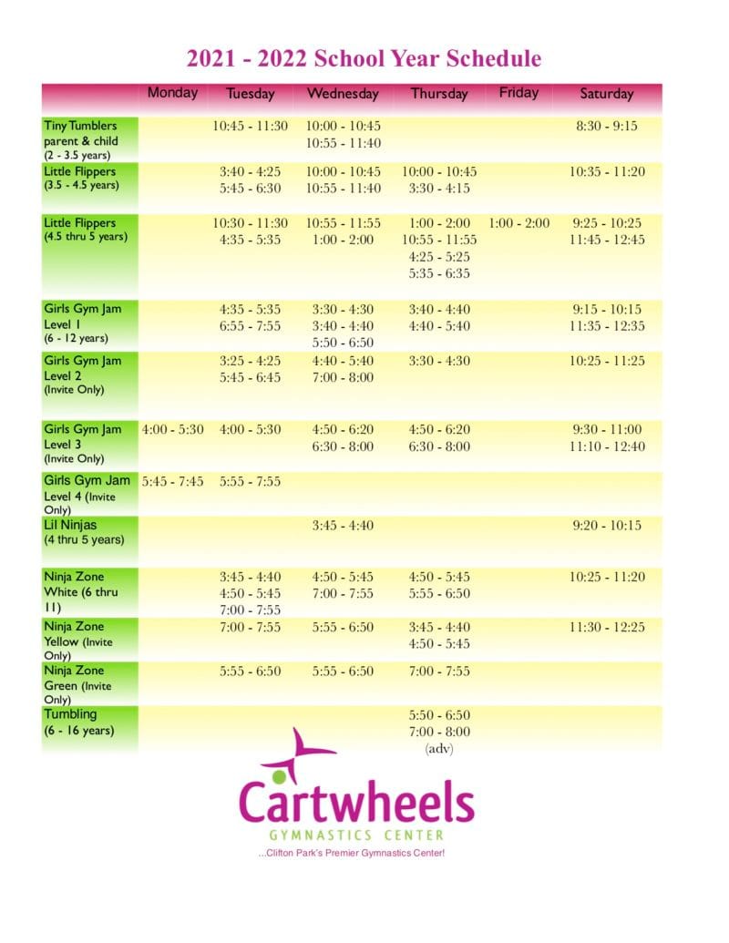 Cartwheels Gymnastics Schedule Clifton Park Gymnastics Instruction