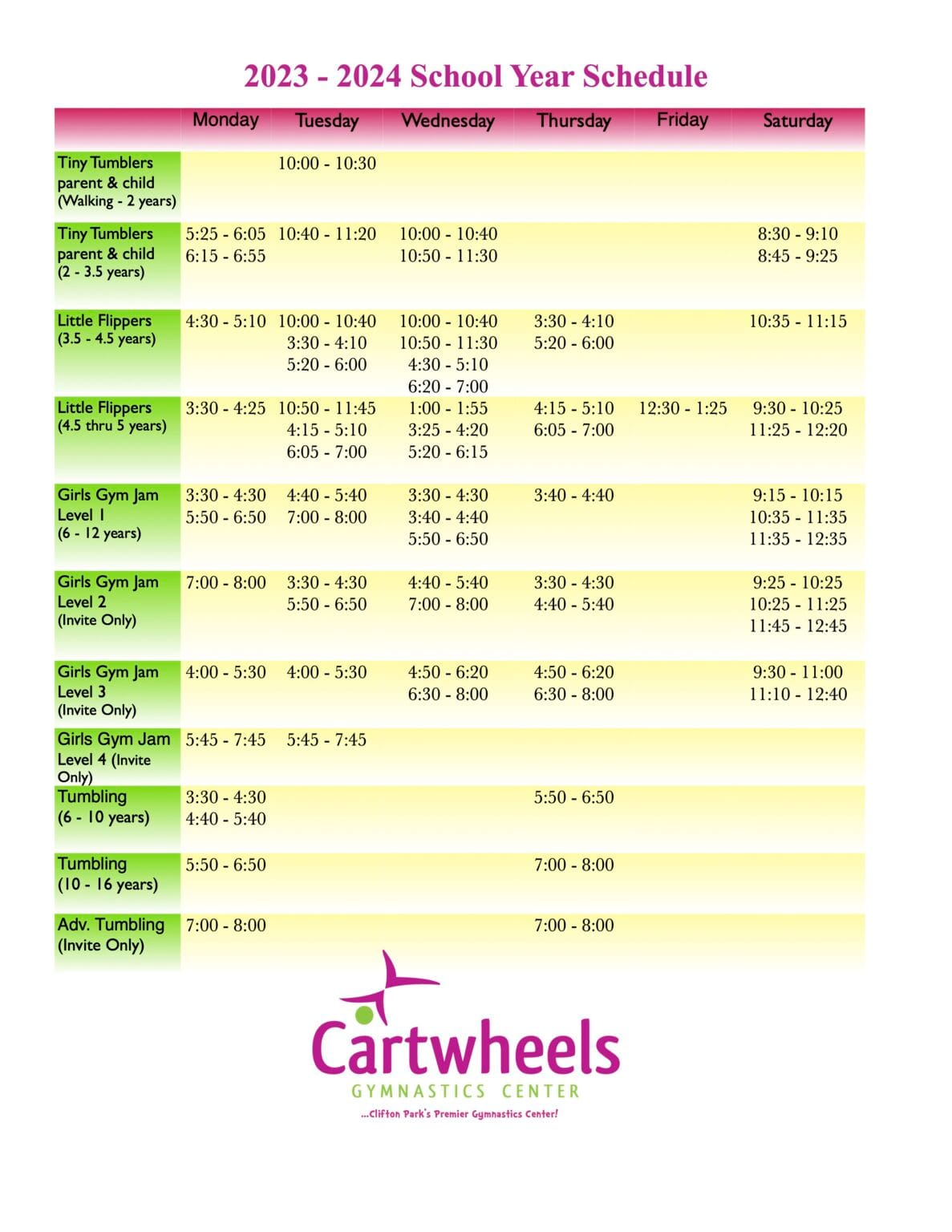 Cartwheels Gymnastics Schedule Clifton Park Gymnastics Instruction